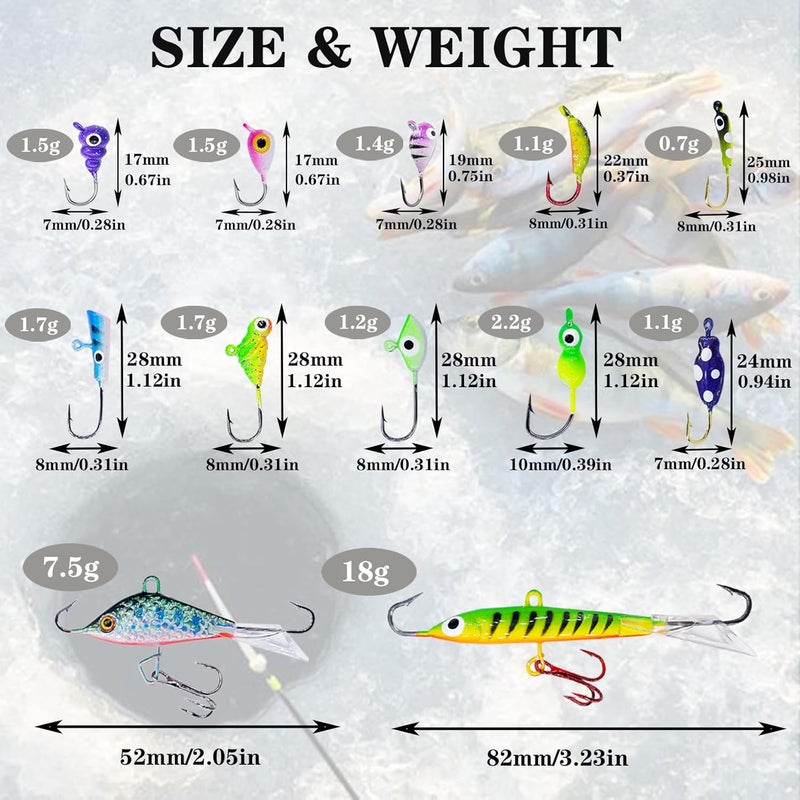 Bombite 52Pcs Ice Fishing Lures Ice Fishing Jigs Kit Glowing Paint Ice Fishing Jig Heads for Crappie Trout Perch Walleye Ice Fishing Gear - Image 5